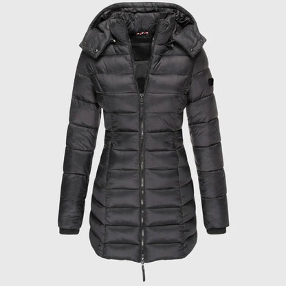 Women's long down jacket with weather-ready hood – Black