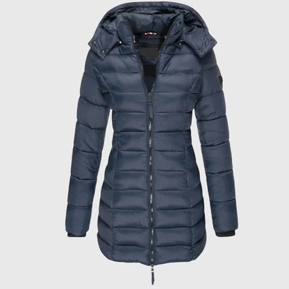 Women's long down jacket with weather-ready hood – Blue