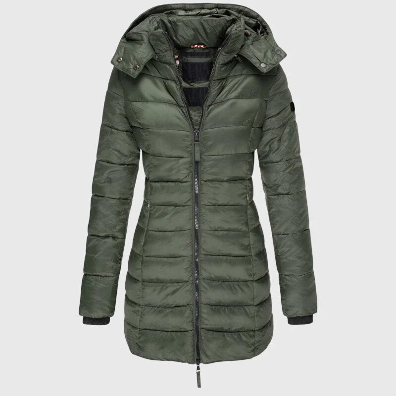 Women's long down jacket with weather-ready hood – Green