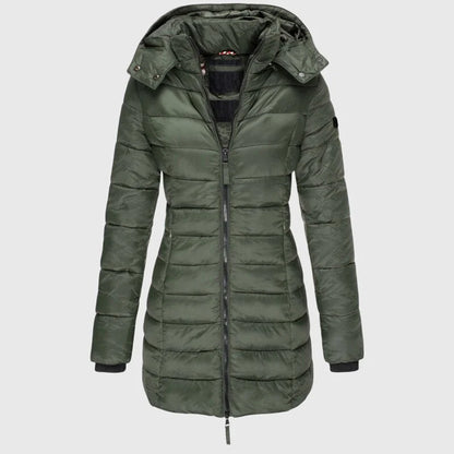 Women's long down jacket with weather-ready hood – Green