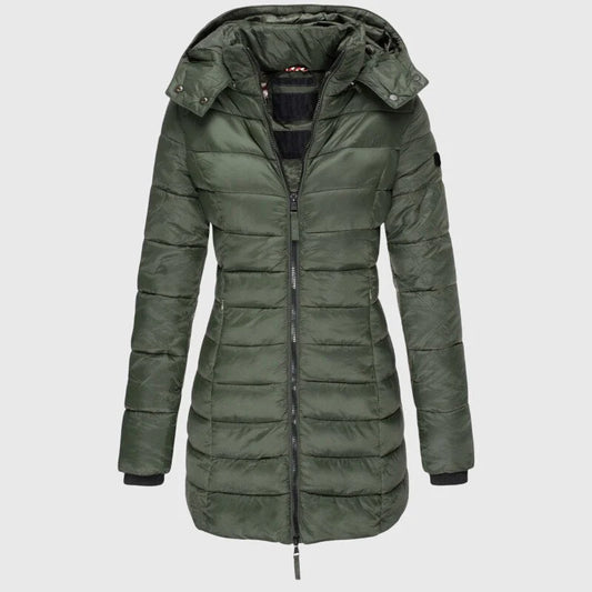 Women's long down jacket with weather-ready hood – Green