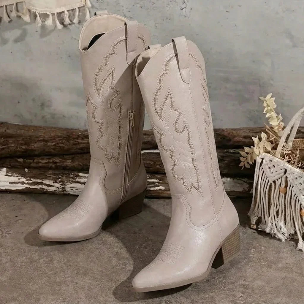 Women's embroidered cowgirl boots with block heel detail