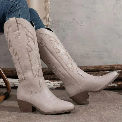 Women's embroidered cowgirl boots with block heel detail