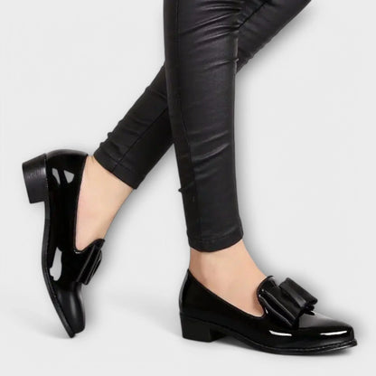 Women's faux leather loafers with bow detail