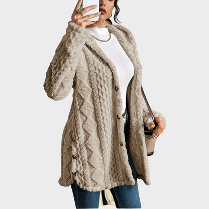 Women's oversized hooded cardigan with plush knit texture