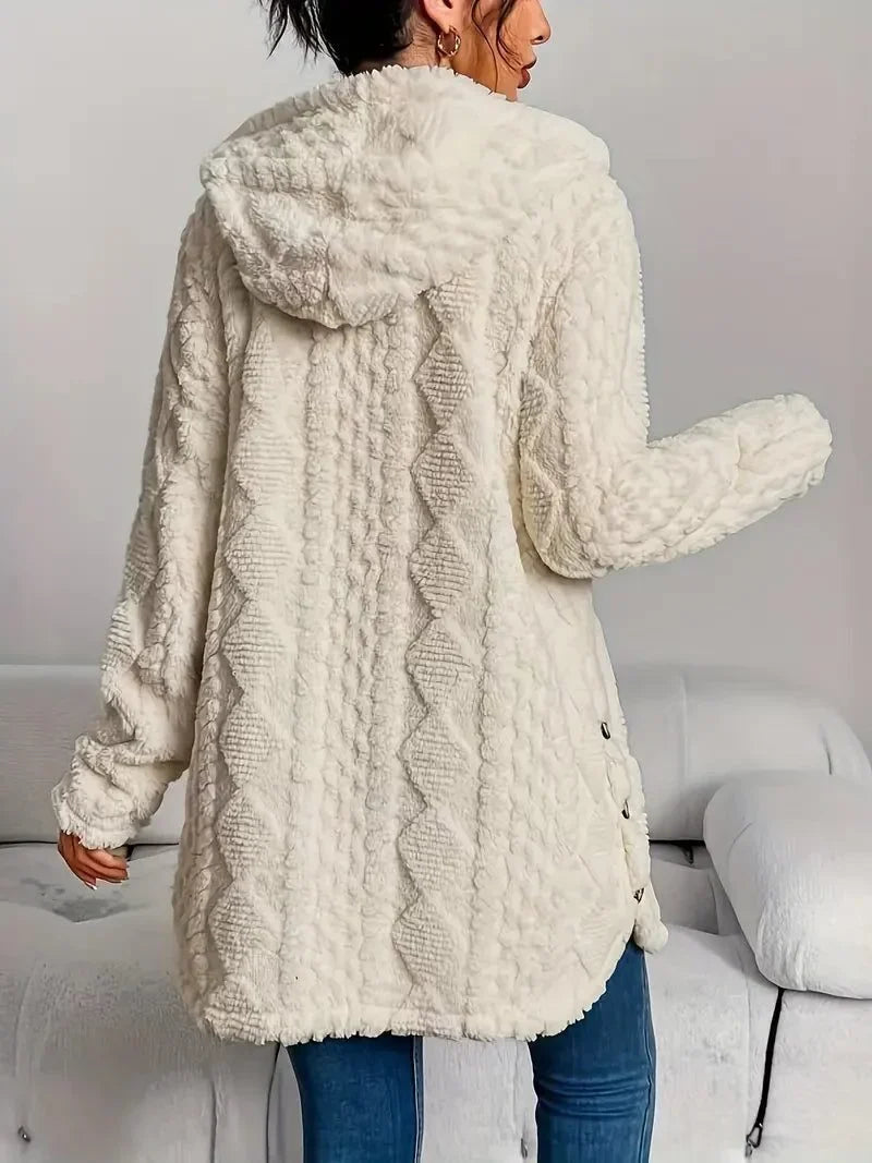 Women's oversized hooded cardigan with plush knit texture