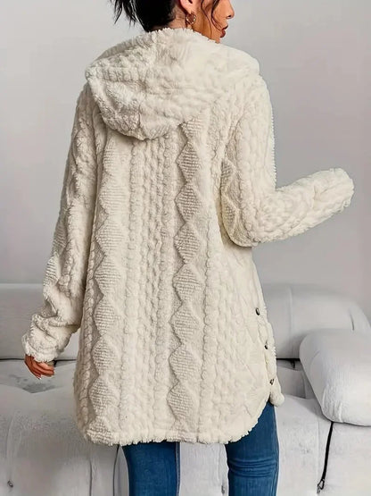 Women's oversized hooded cardigan with plush knit texture