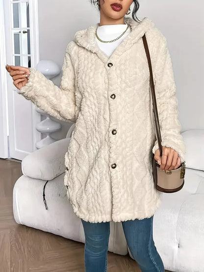 Women's oversized hooded cardigan with plush knit texture
