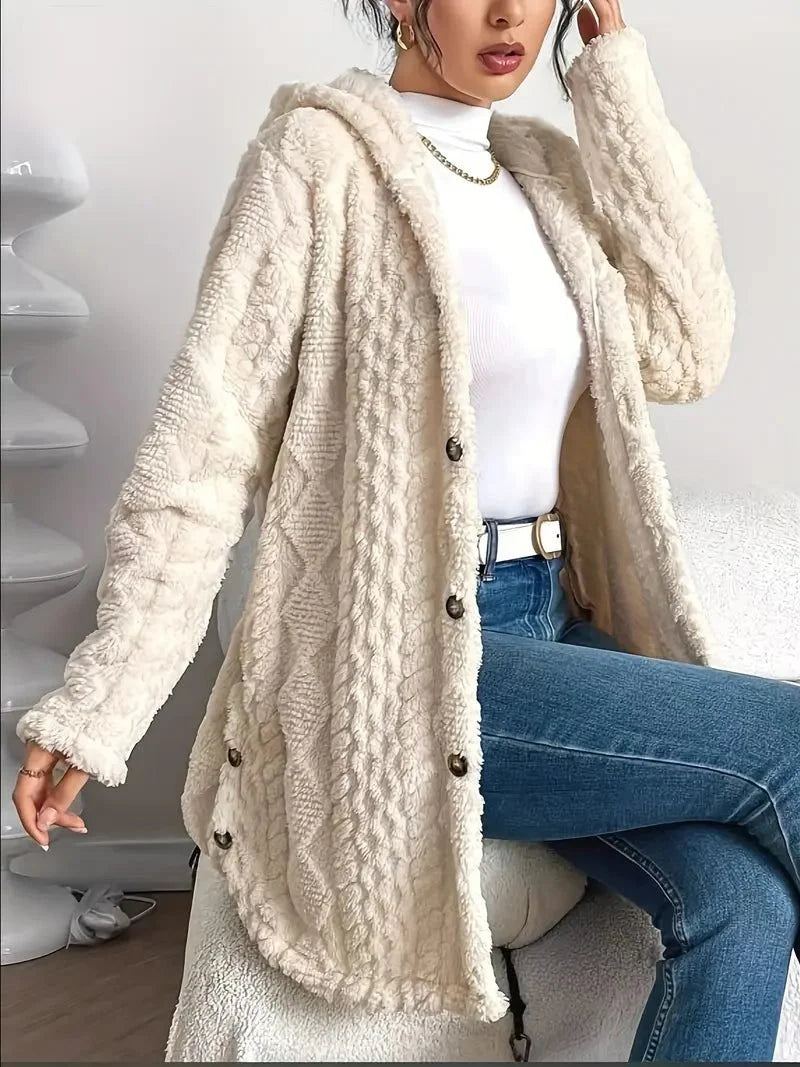 Women's oversized hooded cardigan with plush knit texture