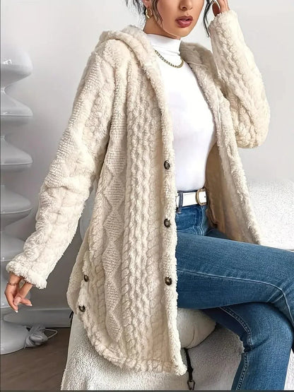 Women's oversized hooded cardigan with plush knit texture