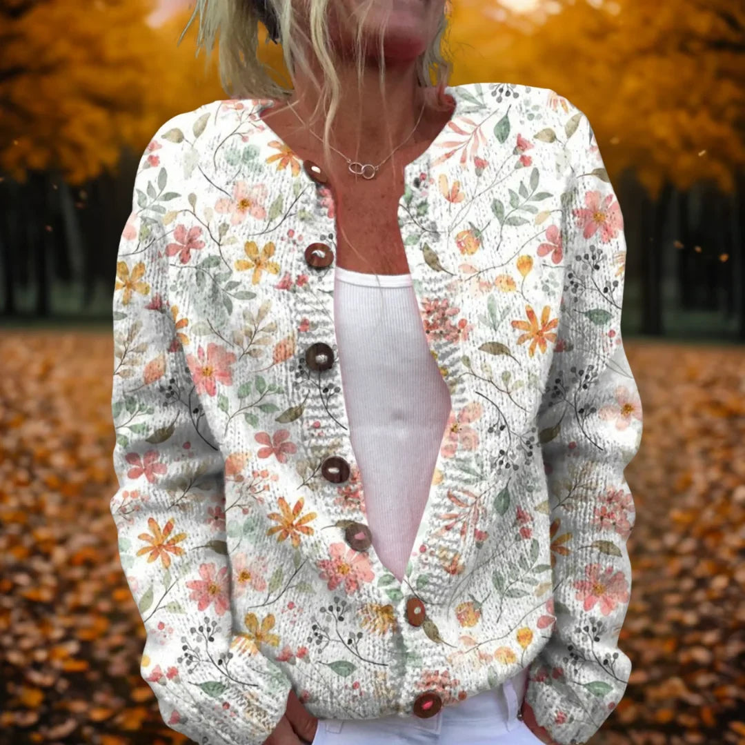 Women's open-front knit cardigan with allover floral print – Multicolour