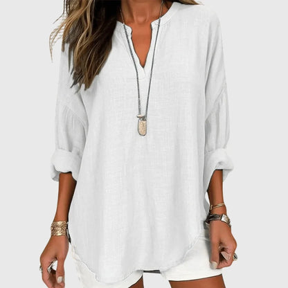 Women's flowy breathable beach shirt with relaxed fit – White