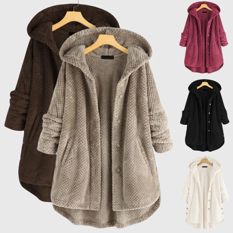 Women's reversible fleece jacket with cozy hood