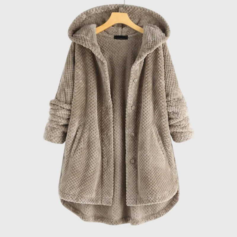 Women's reversible fleece jacket with cozy hood – Beige