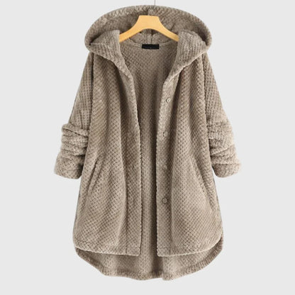 Women's reversible fleece jacket with cozy hood – Beige