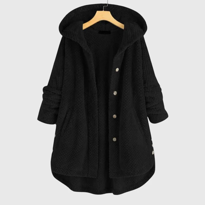 Women's reversible fleece jacket with cozy hood – Black