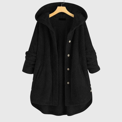 Women's reversible fleece jacket with cozy hood – Black