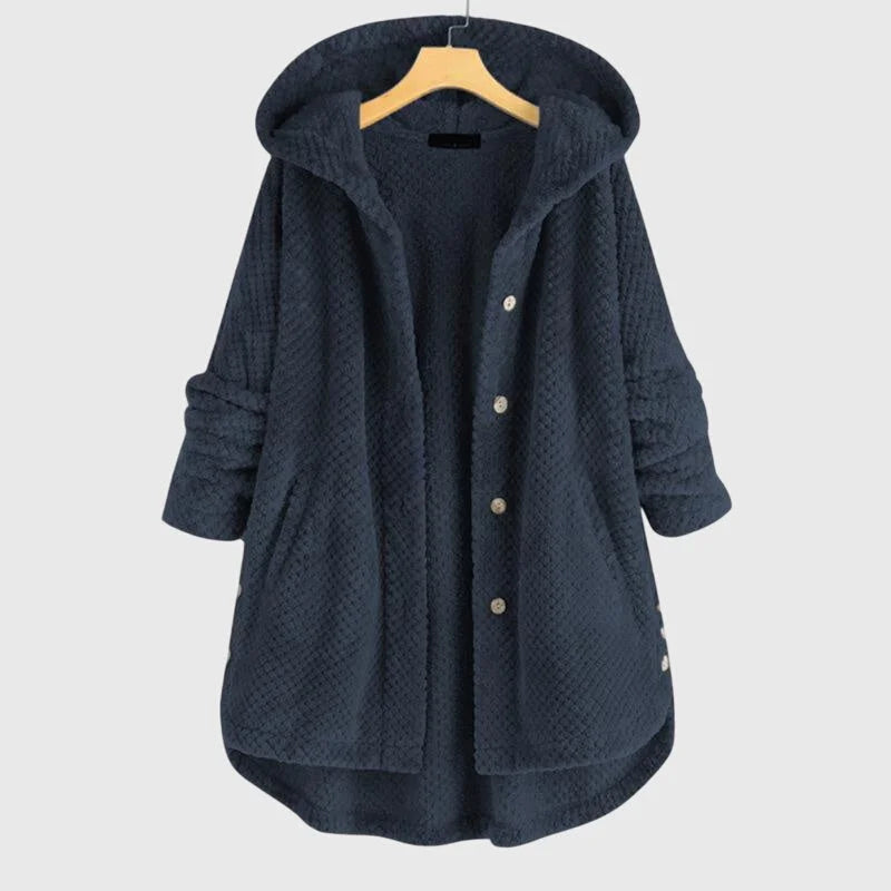 Women's reversible fleece jacket with cozy hood – Blue