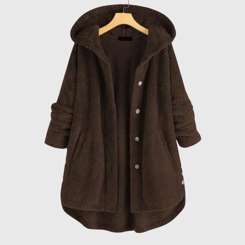 Women's reversible fleece jacket with cozy hood – Brown