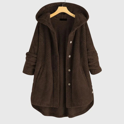 Women's reversible fleece jacket with cozy hood – Brown