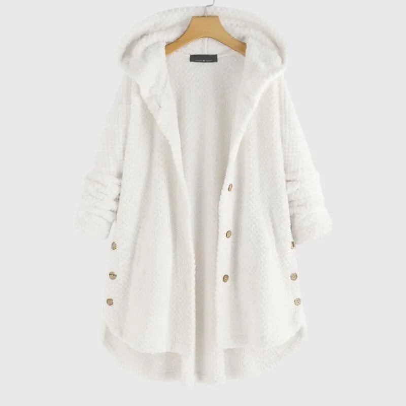 Women's reversible fleece jacket with cozy hood – White