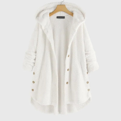 Women's reversible fleece jacket with cozy hood – White