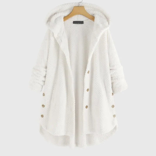 Women's reversible fleece jacket with cozy hood – White