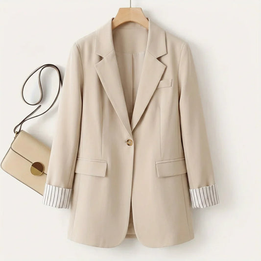 Women's tailored button-front blazer coat for the office – Beige