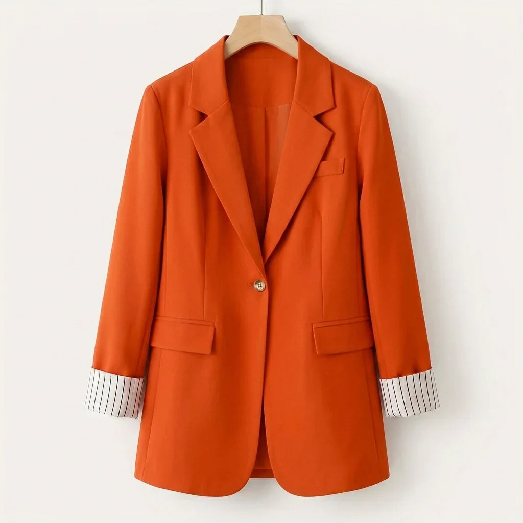 Women's tailored button-front blazer coat for the office – Orange