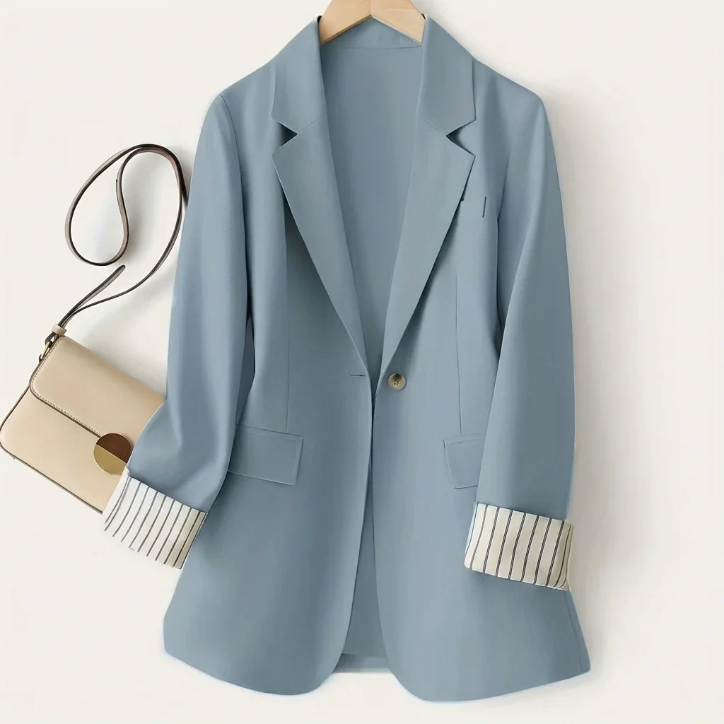 Women's tailored button-front blazer coat for the office – Powder Blue