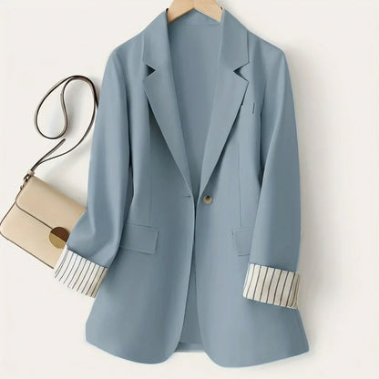 Women's tailored button-front blazer coat for the office – Powder Blue
