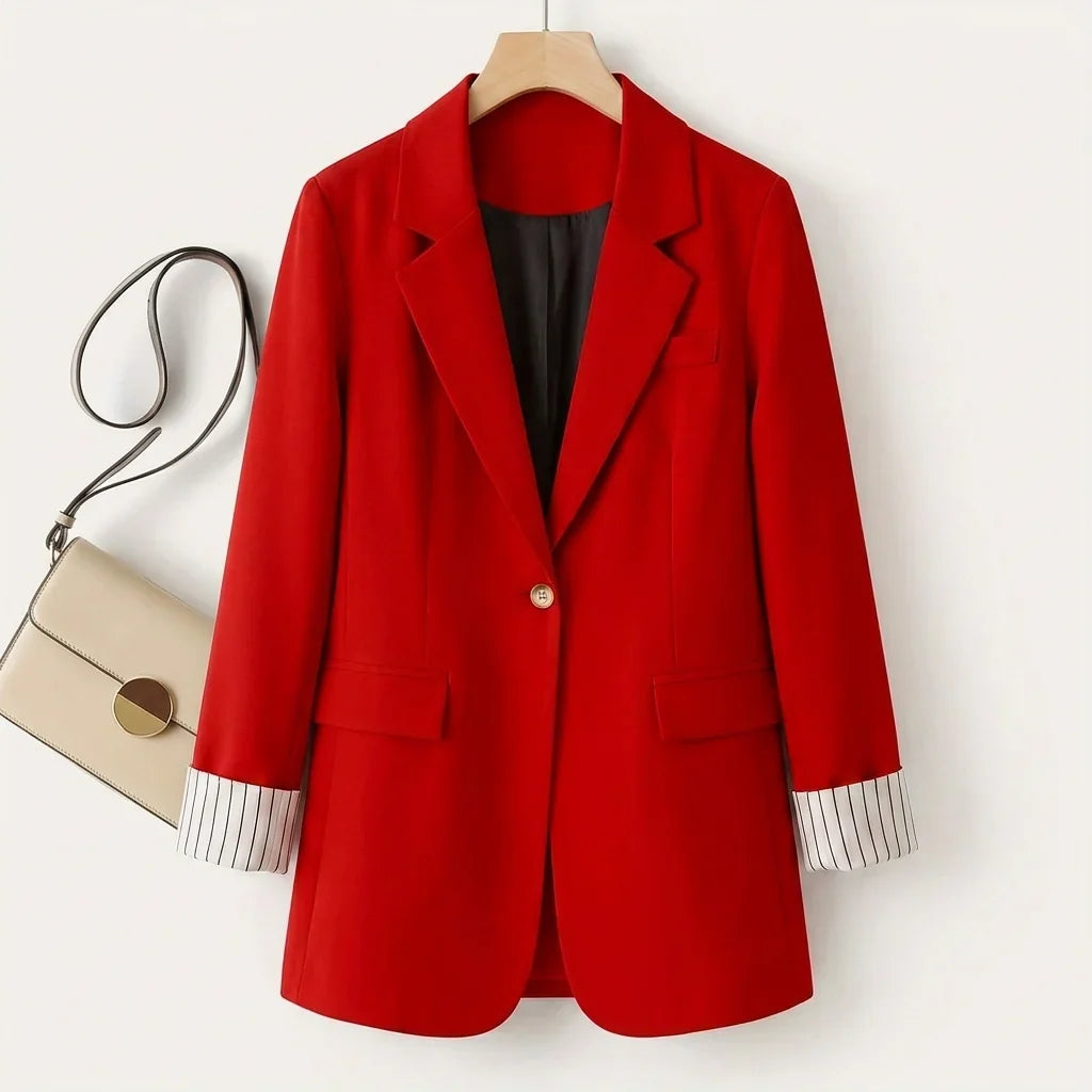 Women's tailored button-front blazer coat for the office – Red