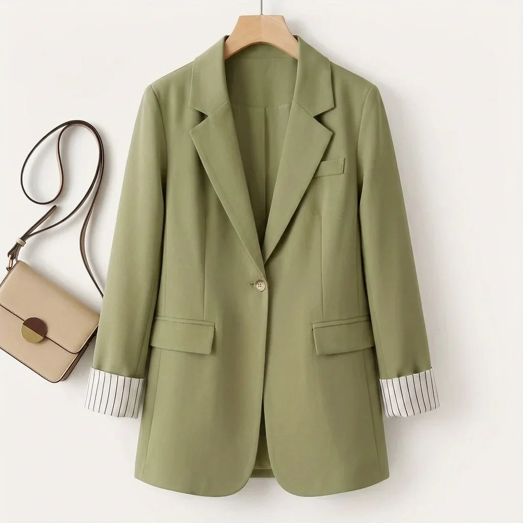 Women's tailored button-front blazer coat for the office – Sage Green