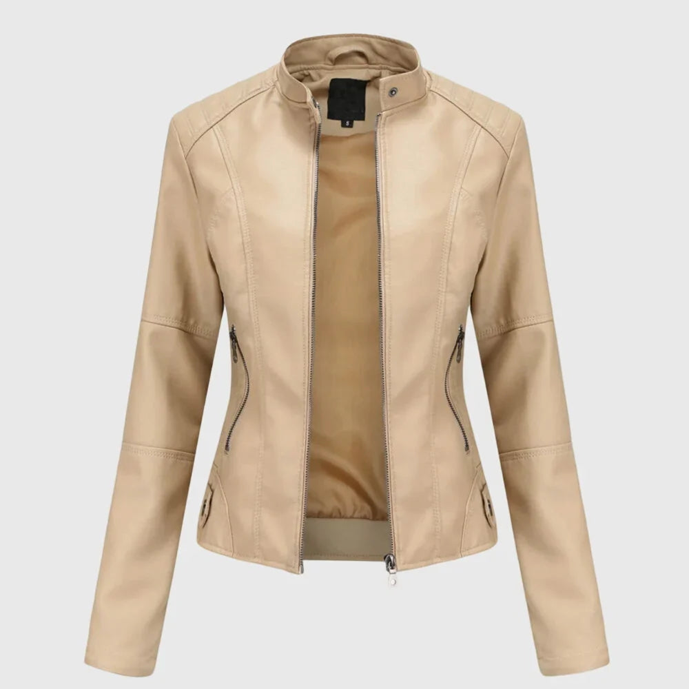 Women's tailored leather jacket with flattering fit – Beige