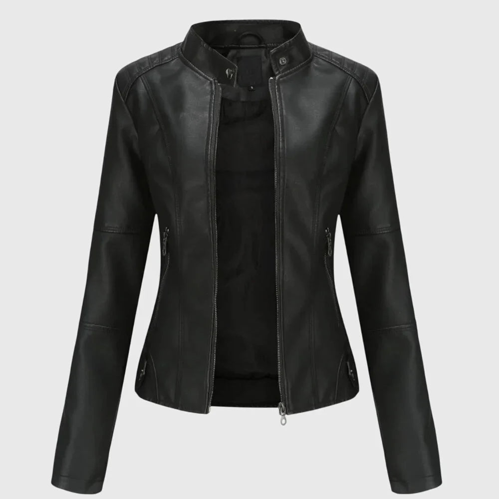 Women's tailored leather jacket with flattering fit – Black