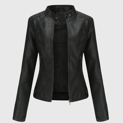 Women's tailored leather jacket with flattering fit – Black