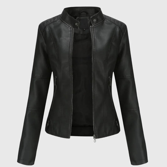 Women's tailored leather jacket with flattering fit – Black