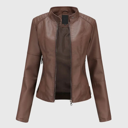 Women's tailored leather jacket with flattering fit – Dark brown