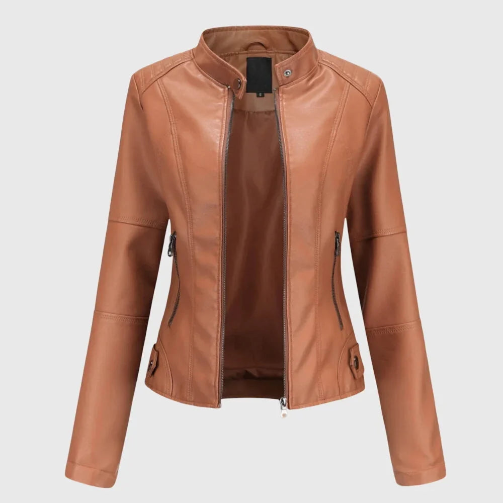 Women's tailored leather jacket with flattering fit – Light brown