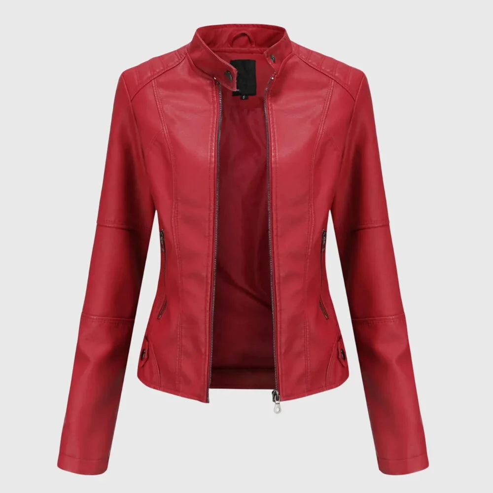 Women's tailored leather jacket with flattering fit – Red