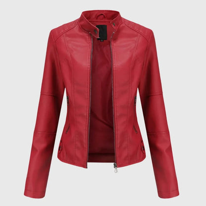 Women's tailored leather jacket with flattering fit – Red