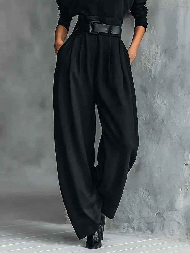 Women's high-neck wide-leg jumpsuit with belted waist