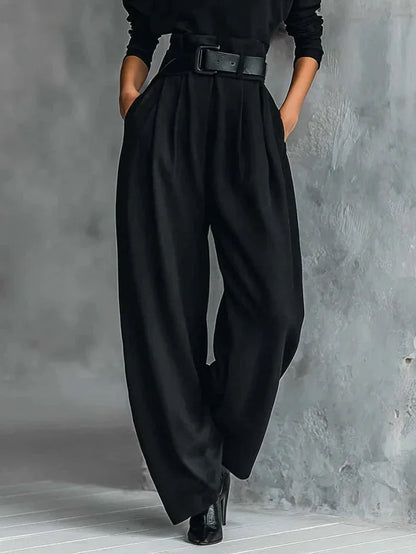Women's high-neck wide-leg jumpsuit with belted waist