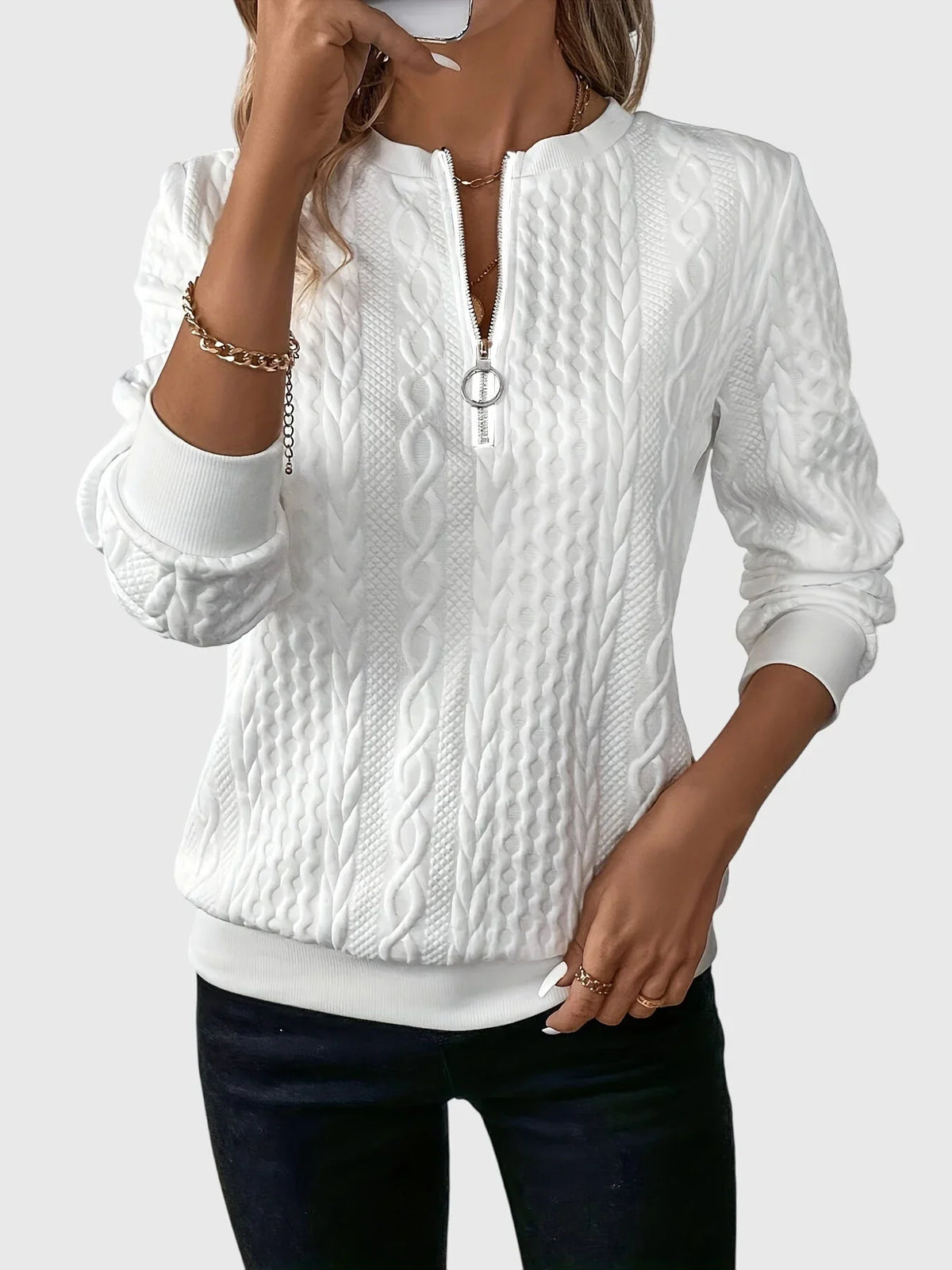 Women's knit jumper with contrast zipper detail