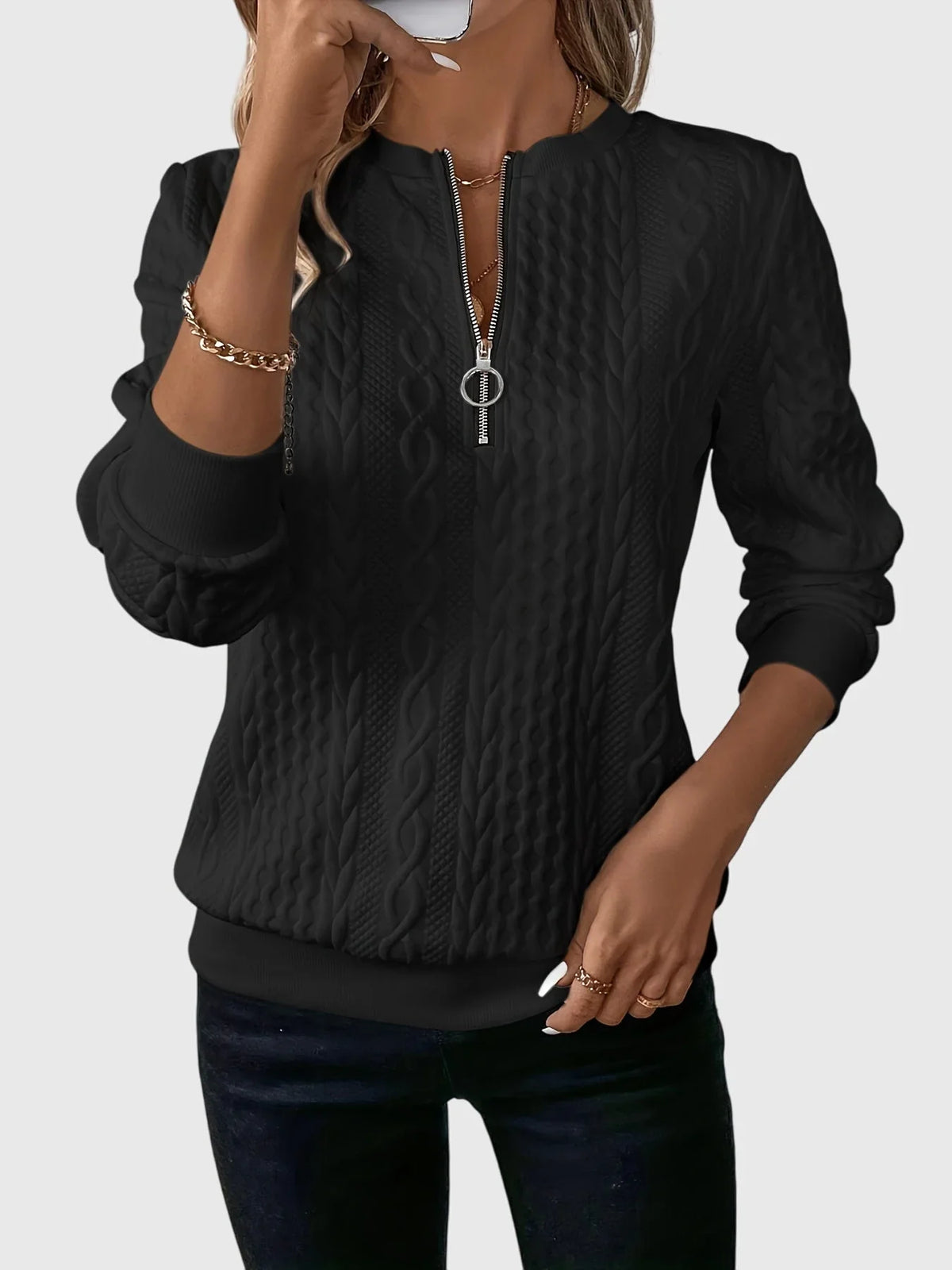 Women's knit jumper with contrast zipper detail