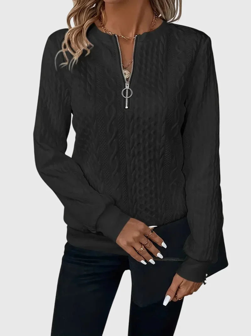 Women's knit jumper with contrast zipper detail – Black
