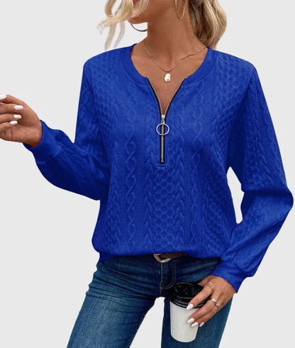 Women's knit jumper with contrast zipper detail – Blue