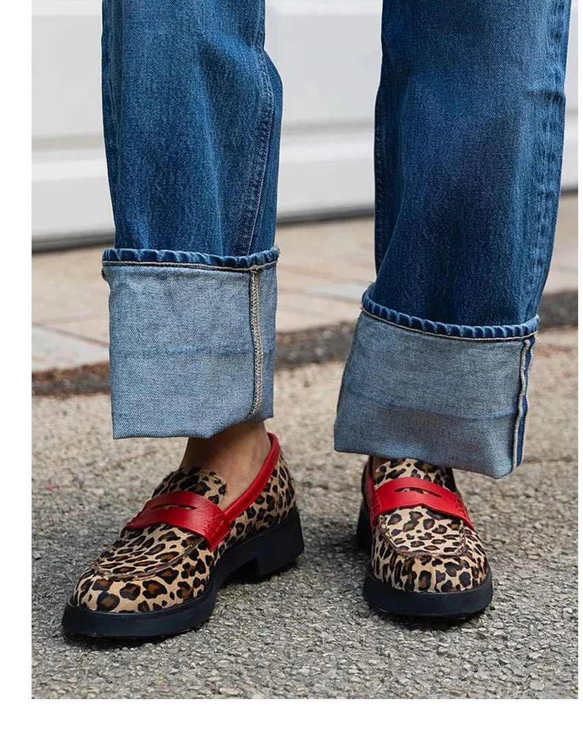 Women's leopard-print platform loafers with strap detail – Brown/Khaki