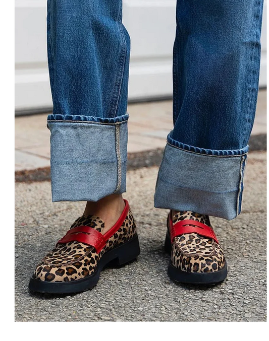 Women's leopard-print platform loafers with strap detail – Brown/Khaki