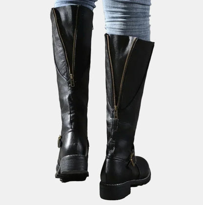 Women's knee-high riding boots with buckle strap detail
